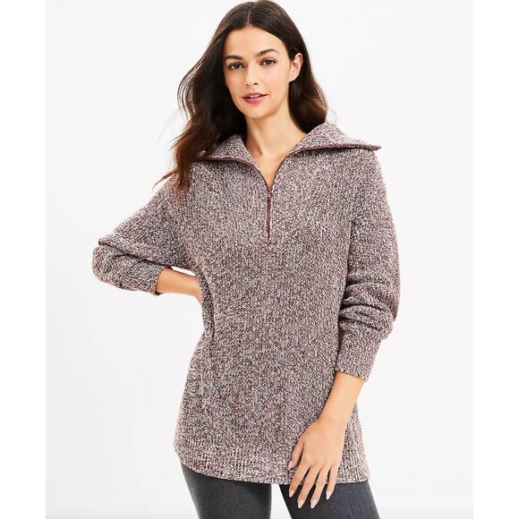 Lou & Grey Women's Ribbed Half Zip Sweater Pullover Rust Brown Knit Large - Picture 1 of 7